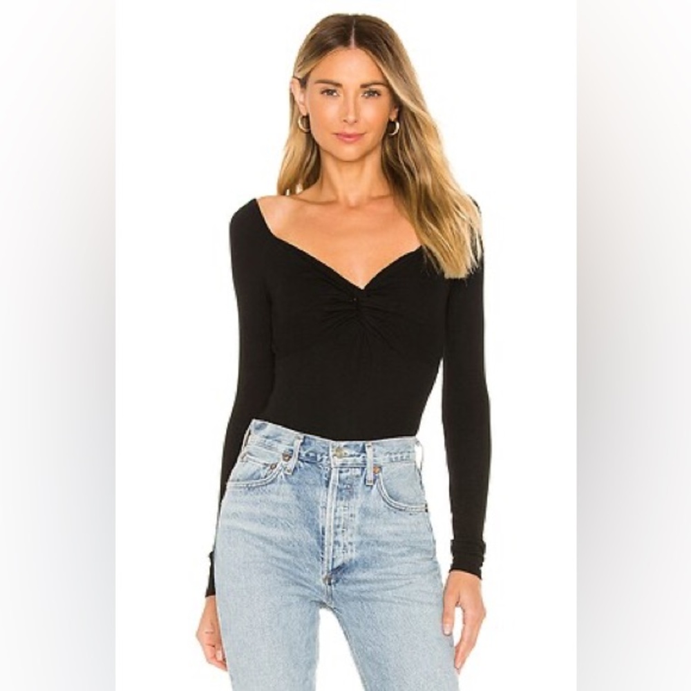 ENZA COSTA Italian Viscose Front Knot Long Sleeve Bodysuit Black